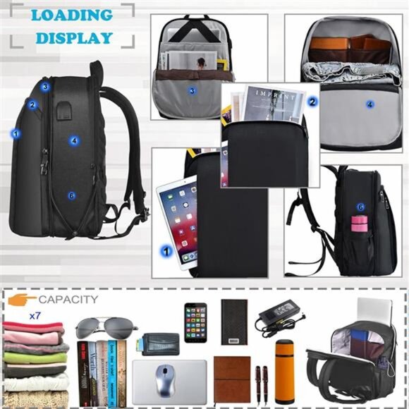 Slim and Expandable 15 15.6 16 Inch Laptop Backpack Anti Theft Business Travel - Picture 3 of 7